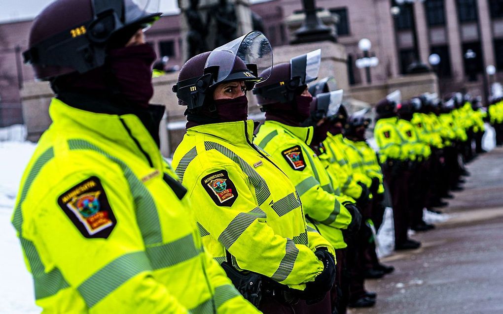 De Staatspolitie. In verschillende staten wordt deze politie aangeduid als ”State troopers”. beeld AFP, Kerem Yucel