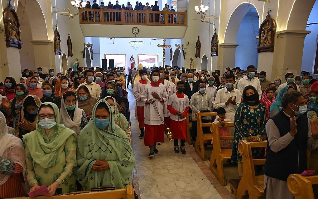 Een Paasdienst in Rawalpindi, Pakistan. beeld AFP, Farooq Naeem