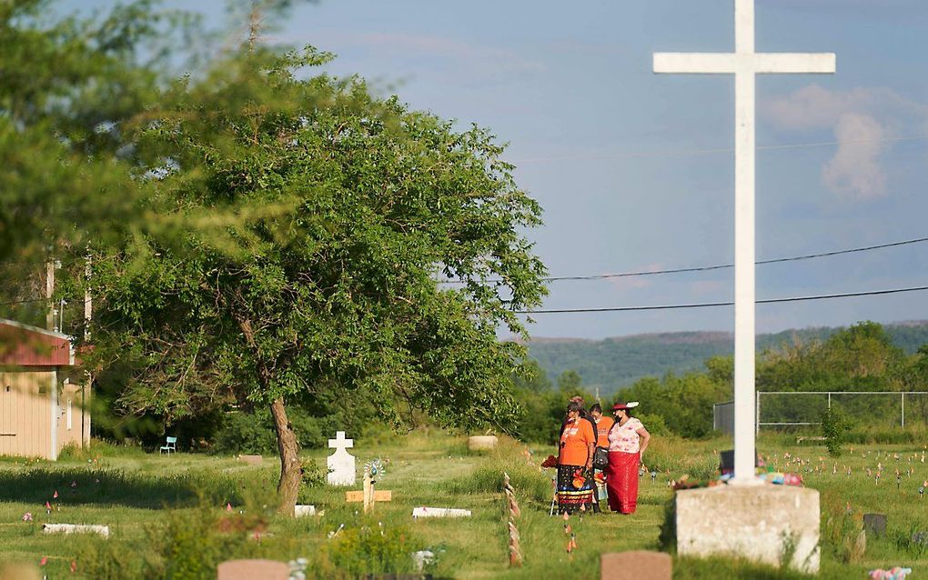 Plek waar kindergraven zijn gevonden bij de Marieval Indian Residential School in Saskatchewan. beeld AFP, Geoff Robins