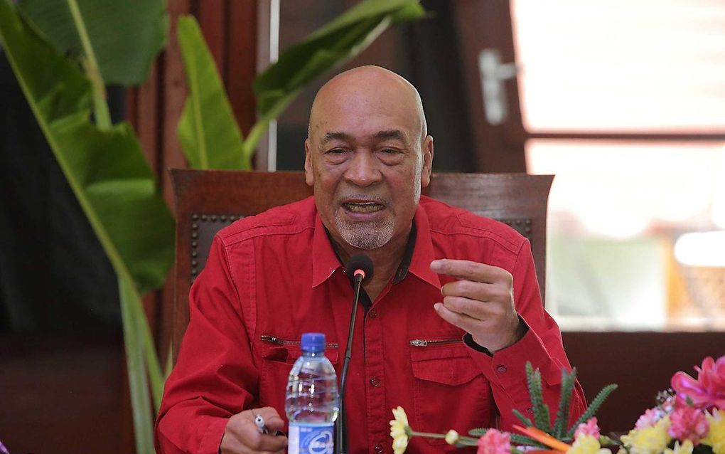 Ex-president van Suriname Desi Bouterse reageert op de uitspraak van de krijgsraad, waarbij hij ook in verzet is veroordeeld tot 20 jaar celstraf voor zijn betrokkenheid bij de Decembermoorden van 1982. beeld ANP RANU ABHELAKH