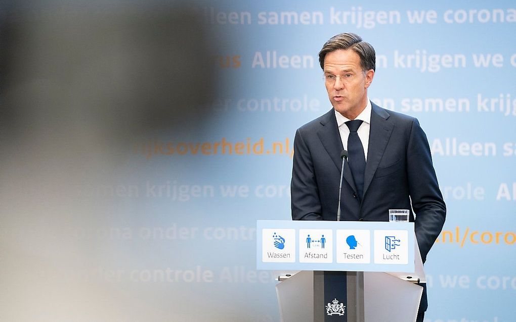 Premier Rutte op de persconferentie. beeld ANP