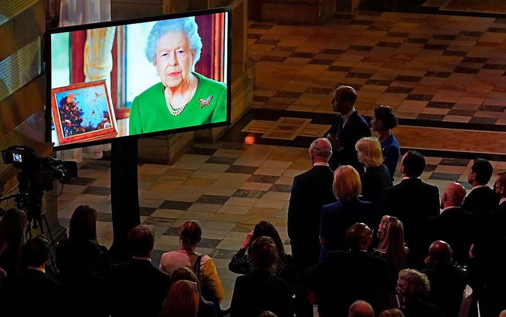 Videoboodschap van de Britse koningin Elizabeth. beeld AFP, Alberto Pezzali