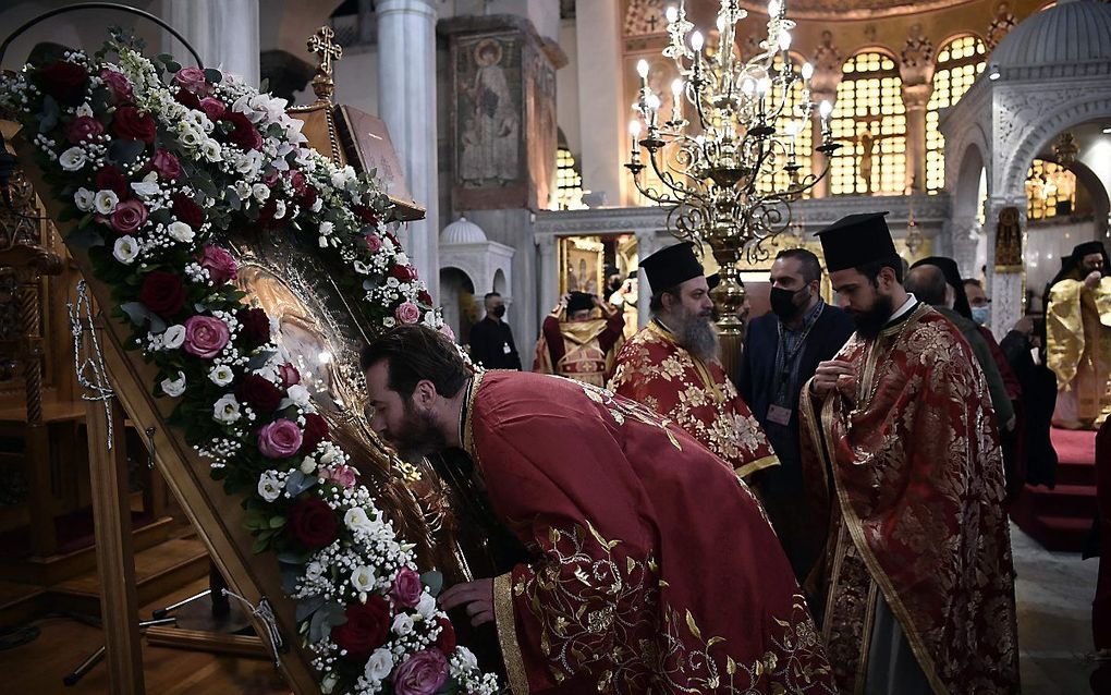 Een Griekse kerk in Thessaloniki. beeld AFP, Sakis Mitrolidis