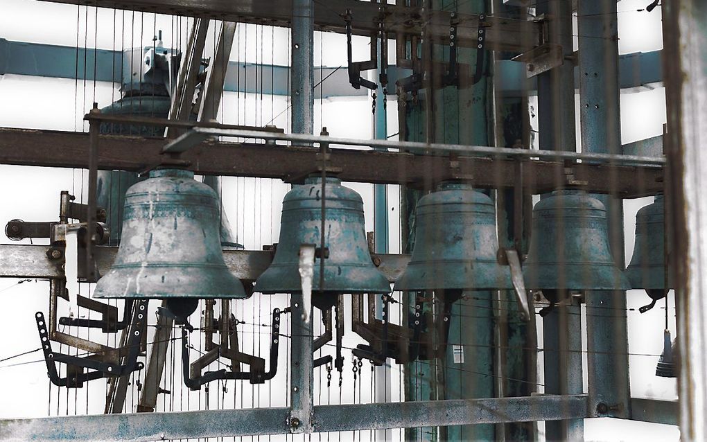 Het carillon van de toren van de Grote Kerk in Den Haag. beeld André Dorst