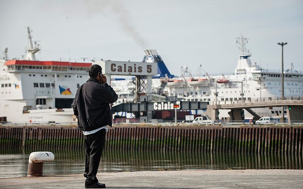 Veerboten in de haven van Calais.  beeld ANP, Marten van Dijl