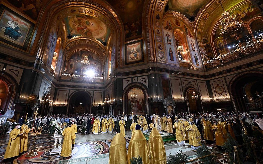 Russisch-orthodoxe christenen vierden op 7 januari Kerst in Moskou. beeld AFP, Kirill Kudryavtsev