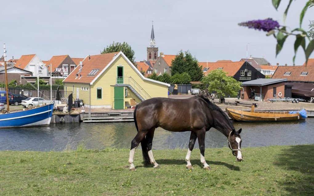 De uitdrukking ”Borst bloot van Aeremuu” heeft mogelijk te maken met de garnalenvangst. Links een garnalenkotter in het water bij Arnemuiden. beeld Dirk-Jan Gjeltema