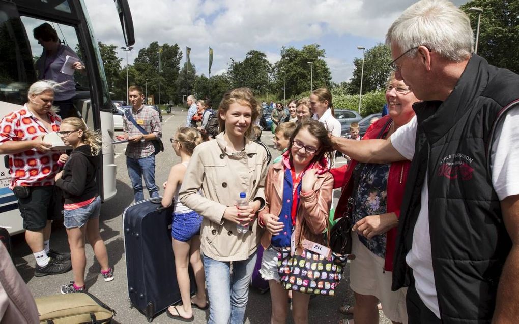 Honderden buitenlandse kinderen uit arme families krijgen jaarlijks in Nederland een vakantie aangeboden. Enkele weken geleden arriveerden in Bodegraven kinderen uit het Duitse Hannover.   beeld RD, Anton Dommerholt