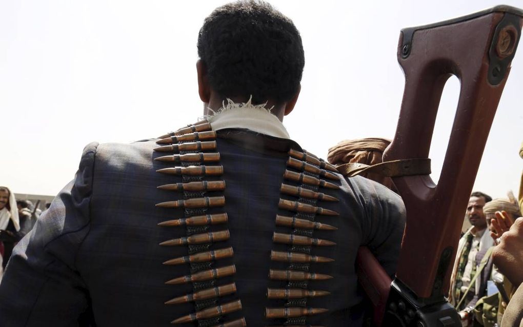 De strijd in Jemen gaat door. Foto: wervingsbijeenkomst van Houthi’s. beeld EPA, Yahya Arhab