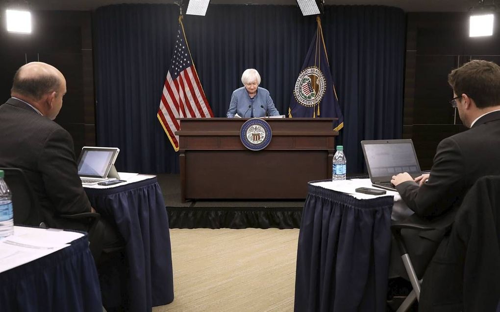 Janet Yellen gaf woensdagavond een toelichting op de renteverhoging in de VS. beeld AFP, Chip Somodevilla