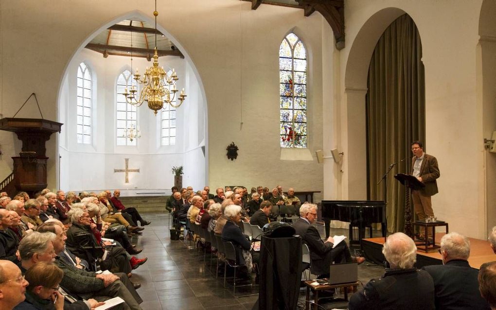 Theoloog Henro Munsterman bij de oecumenelezing in de Geertekerk in Utrecht. beeld RD, Anton Dommerholt