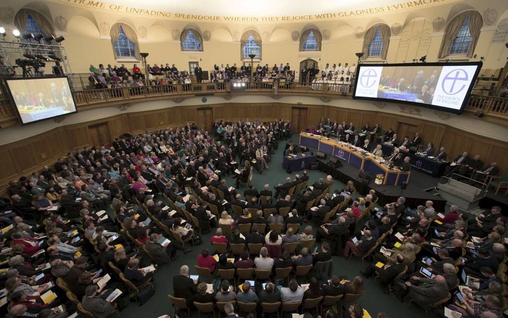 De generale synode van de Church of England kwam woensdag bijeen in Church House, onderdeel van de kerkelijke gebouwen rond Westminster Abbey, in het hart van Londen.  beeld AFP, Daniel Leal-Olivas