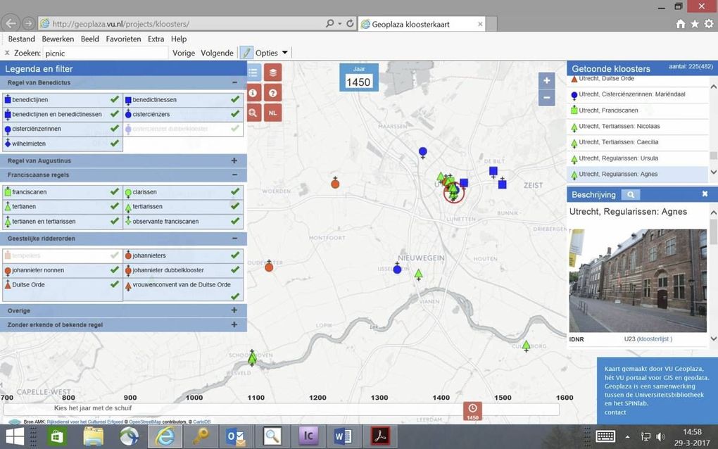 AMSTERDAM. Aan de Vrije Universiteit in Amsterdam is vanmiddag de Kloosterkaart gepresenteerd. De kaart geeft digitale informatie over de ongeveer zevenhonderd kloosters in Nederland vóór 1600.  beeld VU Amsterdam