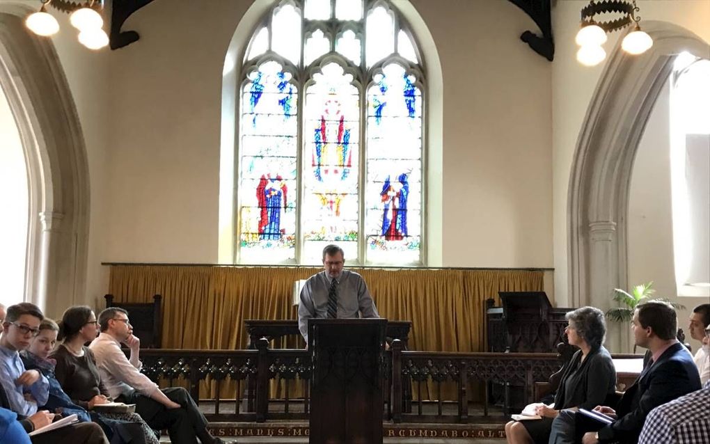 Dr. Joel Beeke, president van het Puritan Reformed Theological Seminary in Grand Rapids (Verenigde Staten), sprak zaterdag in het Engelse Cambridge op een congres over de puritein William Perkins (1558-1602). beeld RD