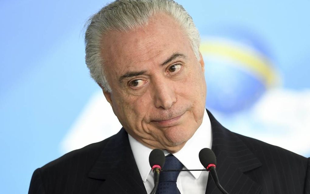 De Braziliaanse president Michel Temer is bij het Hooggerechtshof aangeklaagd voor het aannemen van steekpenningen. beeld AFP, Evaristo Sa