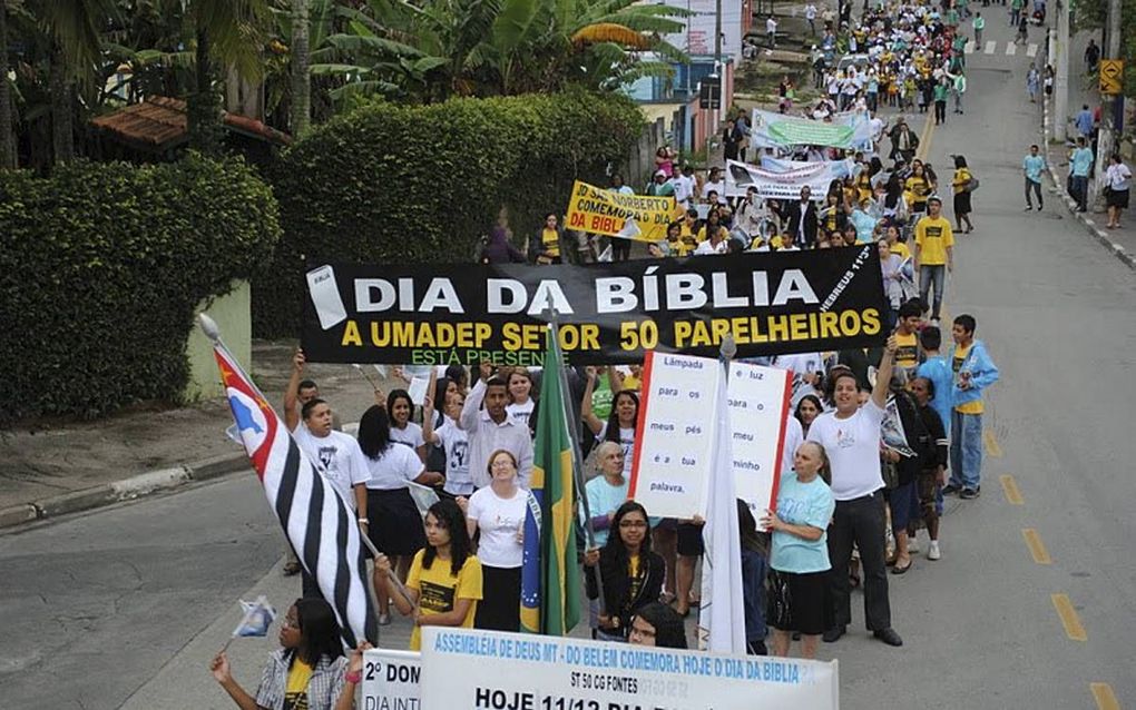 Viering van de Dag van de Bijbel in Parelheiros, district van de Braziliaanse stad São Paulo. beeld Igreja Evangélica Assembléia Deus São Paulo