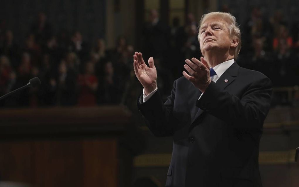 De Amerikaanse president Trump gaf in zijn eerste State of the Union veel aandacht aan de thema’s immigratie en infrastructuur. beeld AFP, Win McNamee