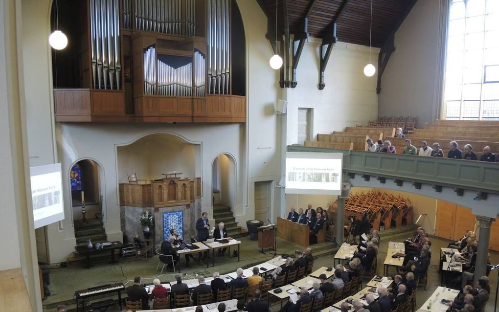 Gezamenlijke vergadering van vrijgemaakt gereformeerden en Nederlands gereformeerden, in 2017 in de Nieuwe Kerk in Kampen. beeld RD