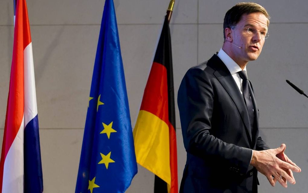 Premier Rutte tijdens zijn Europa-lezing in Berlijn. beeld ANP, Bart Maat