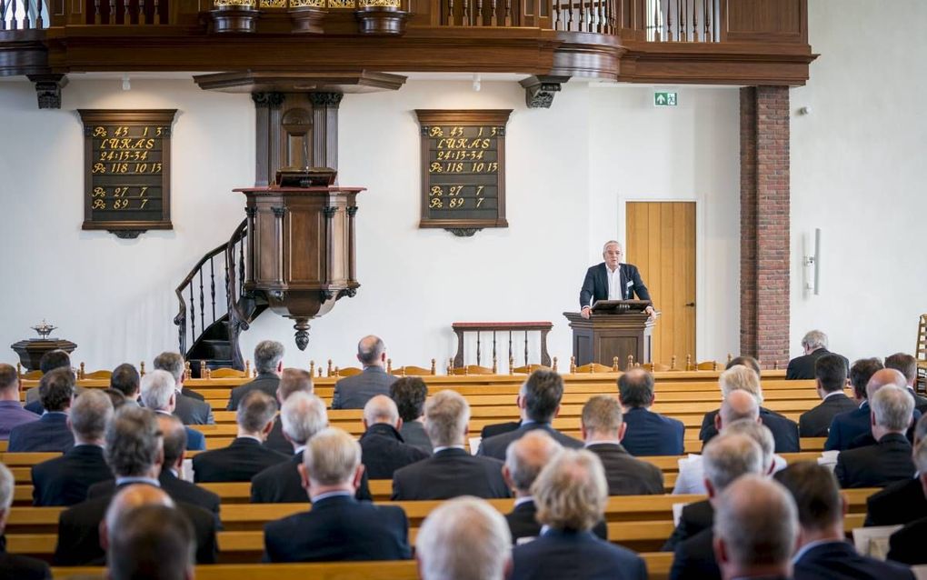 De Hersteld Hervormde Kerk hield zaterdag in Ouderkerk aan den IJssel een landelijke bijeenkomst van kerkvoogdijen.  beeld Cees van der Wal
