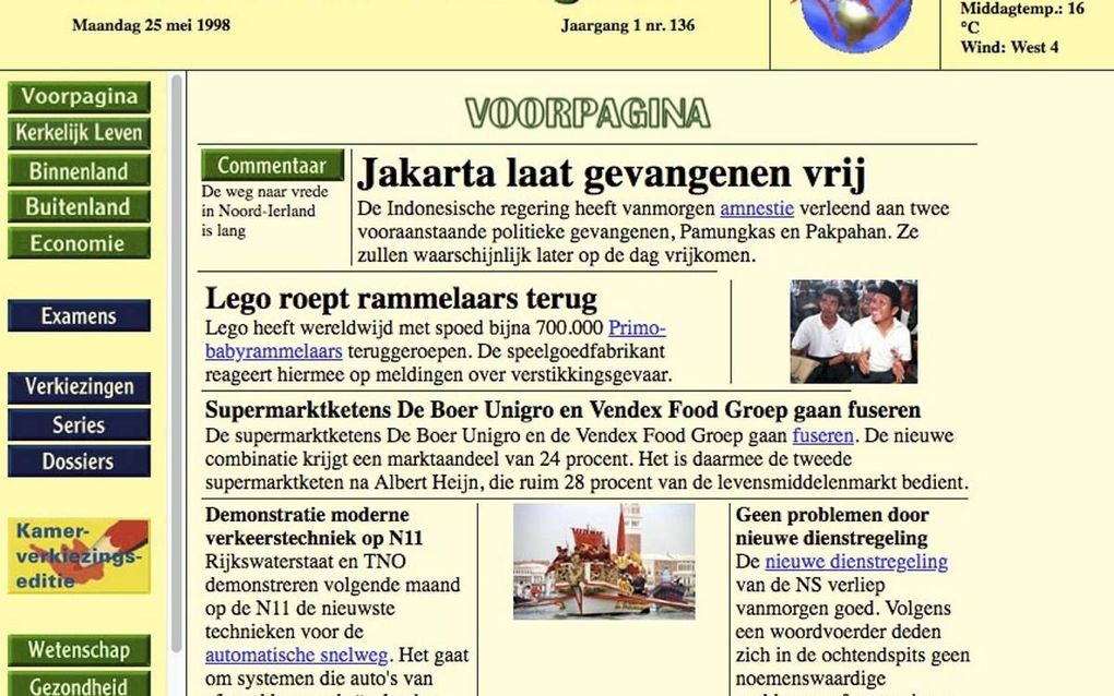 De eerste site van het Reformatorisch Dagblad. beeld RD