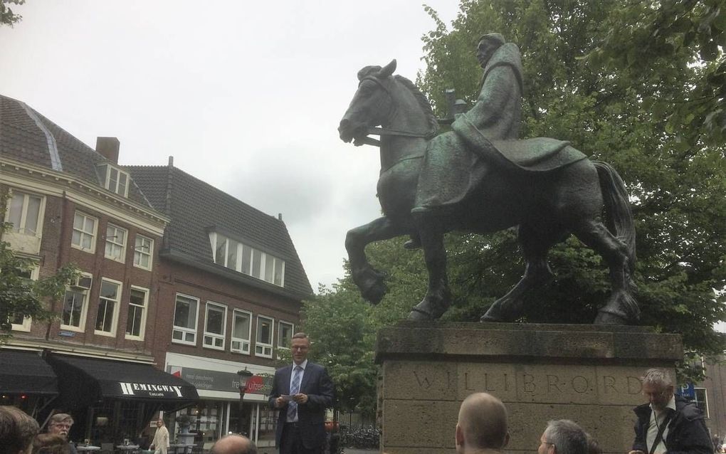 Prof. dr. Arnold Huijgen spreekt op de VVTh-bijeenkomst in Utrecht. beeld RD