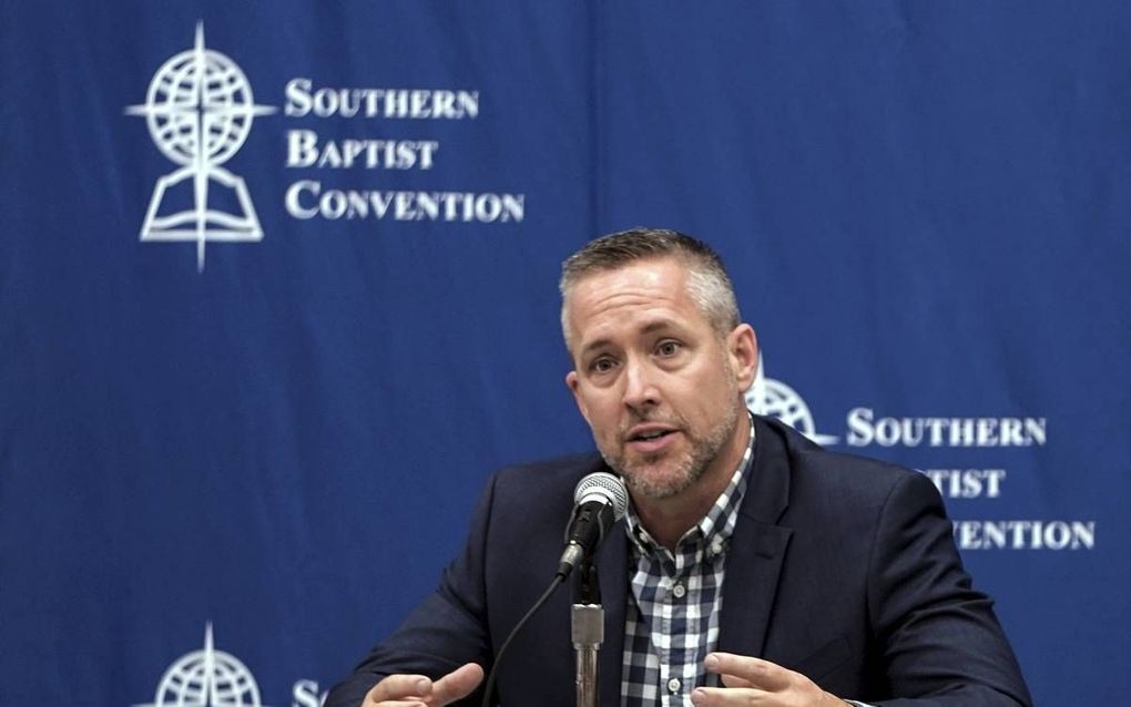 J. D. Greear, voorzitter van de conventie van de Zuidelijke Baptisten, tijdens een persconferentie na zijn benoeming in juni. beeld Matthew Miller