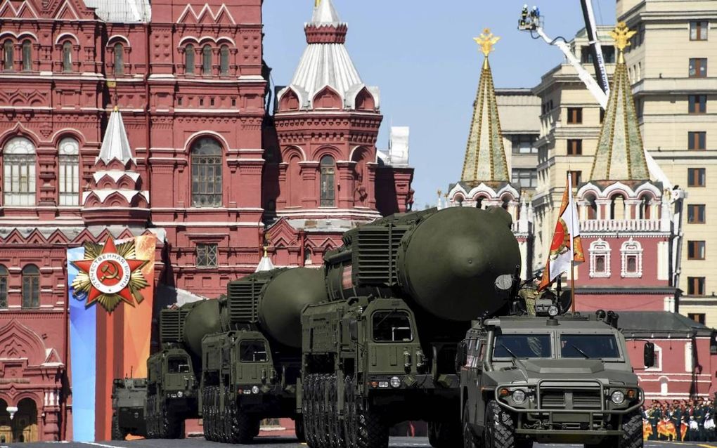 Het Russische leger pareerde in mei op het Rode Plein in Moskou met langeafstandsraketten tijdens de herdenking van de overwinning op nazi-Duitsland. beeld AFP, Kirill Kudryavtsev