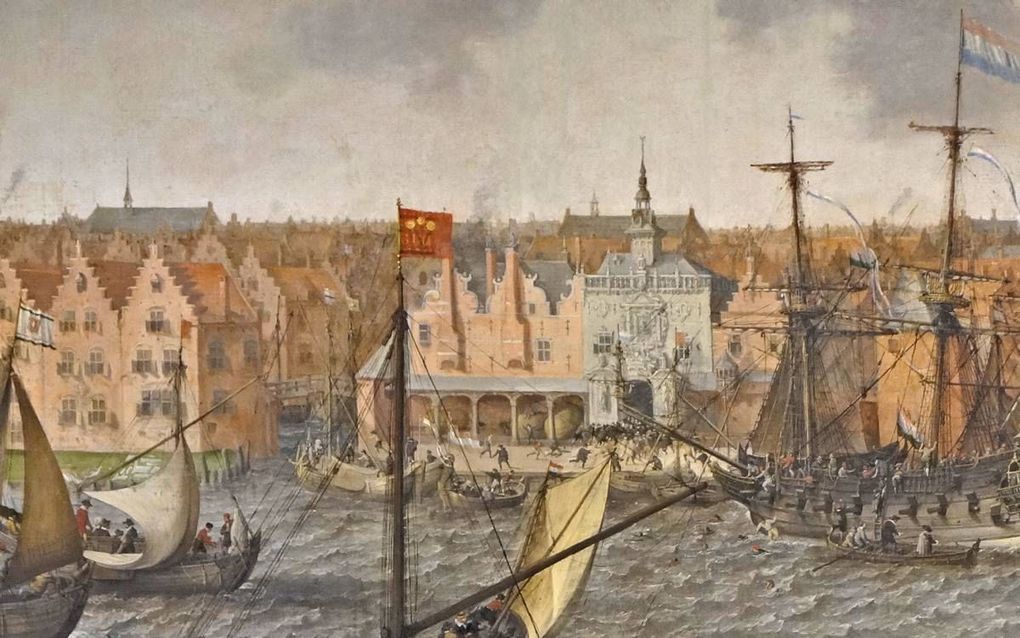 Het Groothoofd in 1629. Detail uit gezicht op Dordrecht door Adam Willaerts.  beeld Dordrechts Museum