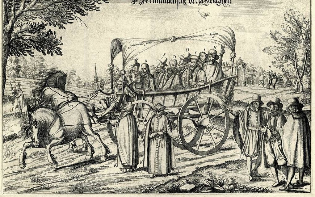 De belangrijkste vertegenwoordigers van de remonstranten worden in een „drekwagen” afgevoerd. beeld Het Dordts Patriciërshuis