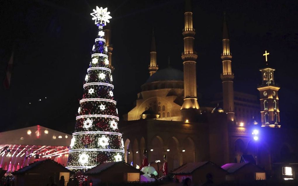 Kerstboom in Libanon. beeld AFP