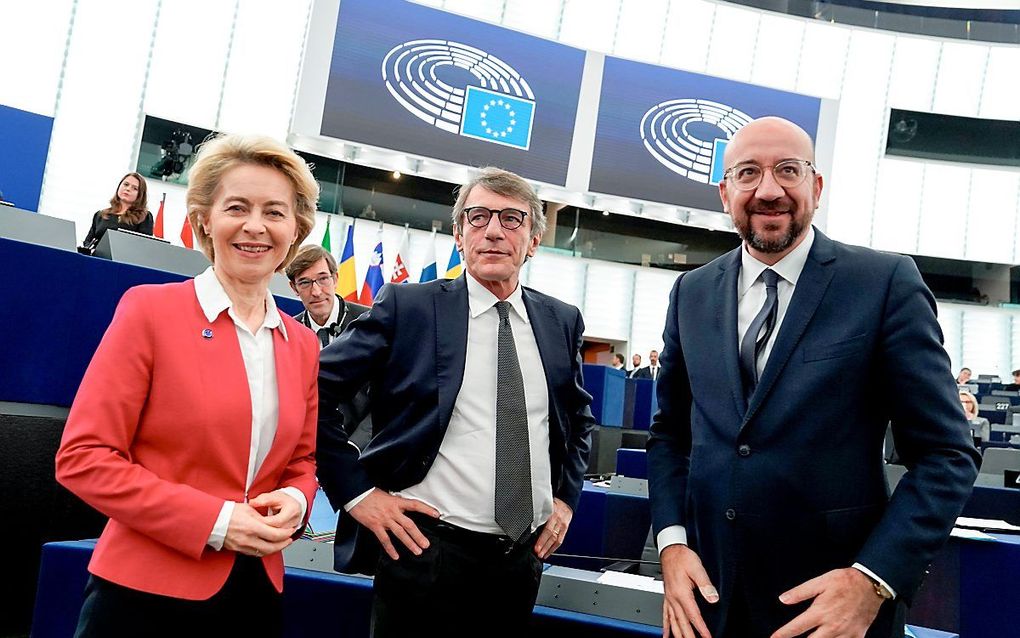 „Alleen een sterke Europese Unie kan ons gemeenschappelijk erfgoed en de economieën van onze lidstaten beschermen.” Foto v.l.n.r.: Ursula von der Leyen (voorzitter Europese Commissie), David Sassoli (voorzitter Europees Parlement) en