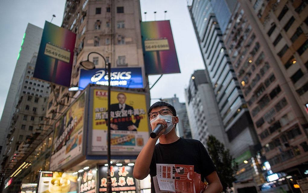 Pro-democratie-activist Joshua Wong Chi-fung in Hongkong, 20 oktober. beeld EPA, Jerome Favre