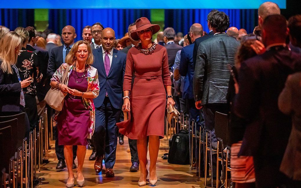 Koningin Máxima, woensdagochtend in de Beurs van Berlage in Amsterdam. beeld ANP