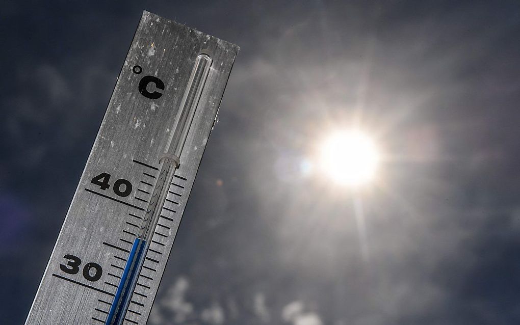 De thermometer geeft maandag rond de middag bijna 37 graden aan in het Noord-Franse Godewaarsvelde, bij Lille. beeld AFP