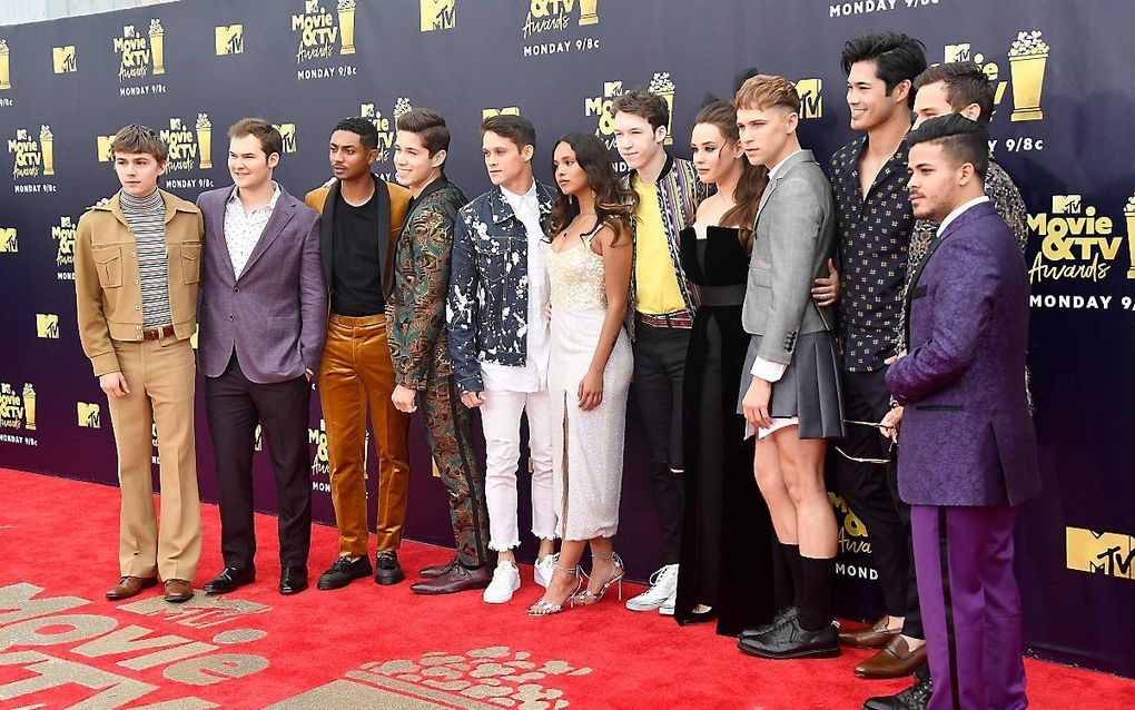 De cast van 13 Reasons Why, juni 2018. beeld AFP, Getty Immages