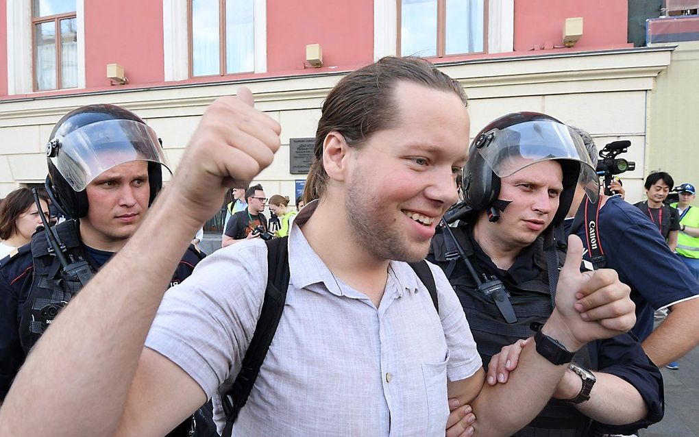 Tegenstanders van de Russische regering demonstreren tegen het uitsluiten van kandidaten van de oppositie bij lokale verkiezingen. beeld AFP