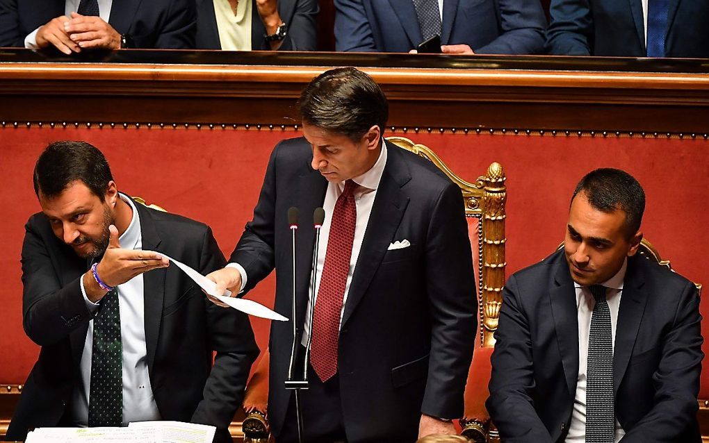 Conte zei dinsdag in de Italiaanse Senaat dat hij zijn ontslag zal aanbieden aan president Sergio Mattarella. beeld AFP