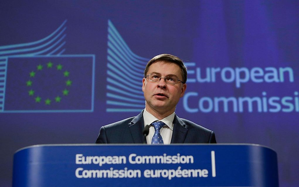 Eurocommissaris Valdis Dombrovskis. beeld AFP, Aris Oikonomou