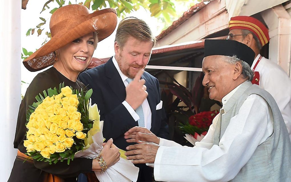 Koning Willem-Alexander en koningin Máxima donderdagochtend in Mumbai. beeld AFP