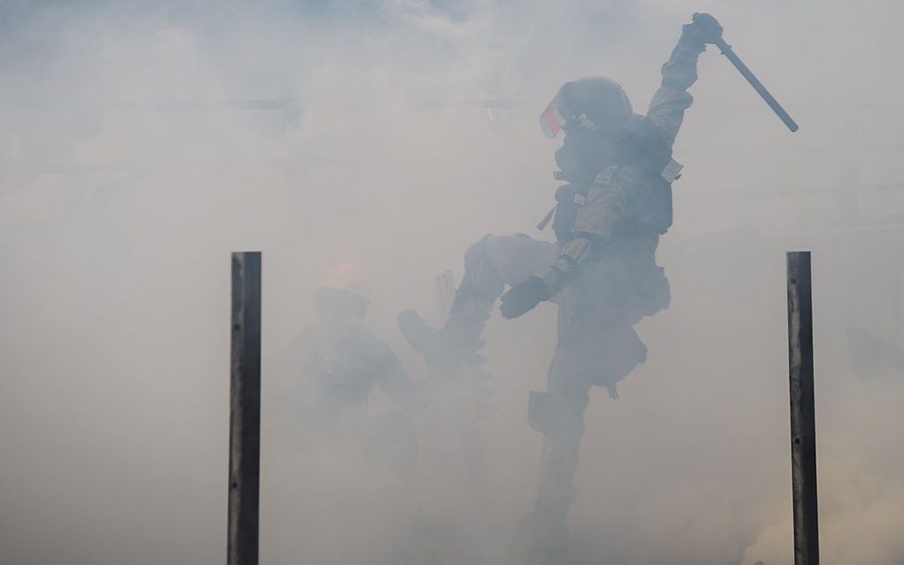 Universiteit strijdtoneel felle protesten Hongkong. beeld AFP, Anthony Wallace