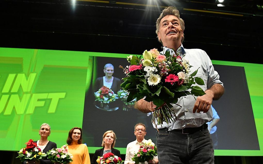 Werner Kogler tijdens het congres. beeld AFP