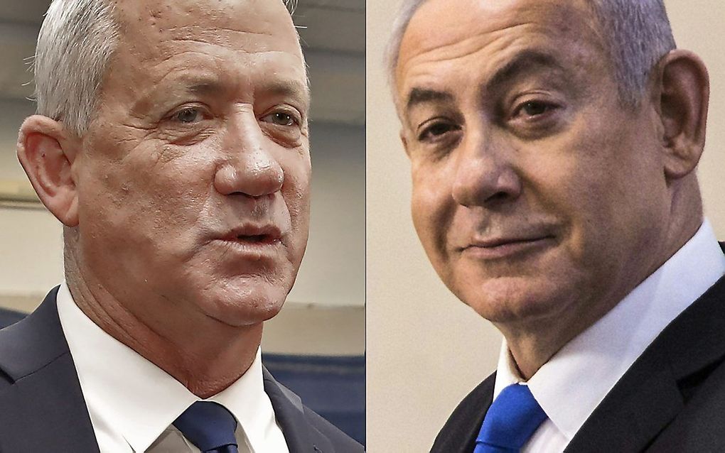 Netanyahu (R) en Gantz. beeld AFP