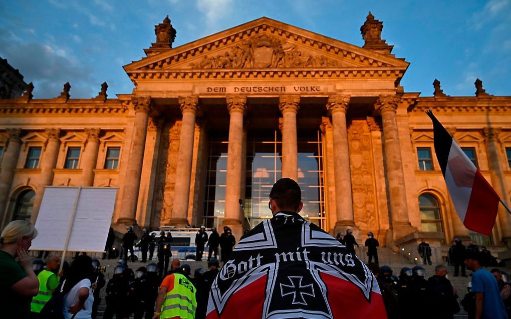 Betoging tegen coronabeleid van Duitse regering. beeld AFP, John MacDougall