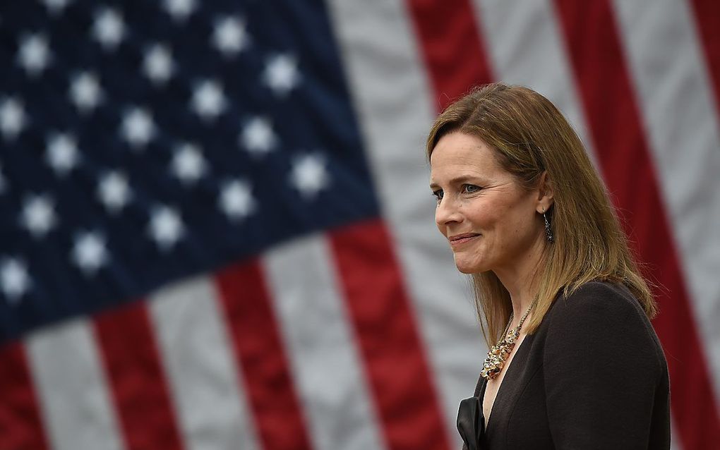 De Amerikaanse Senaat stemt naar verwachting maandag over de benoeming van Amy Coney Barrett tot rechter van het federale hooggerechtshof. beeld AFP