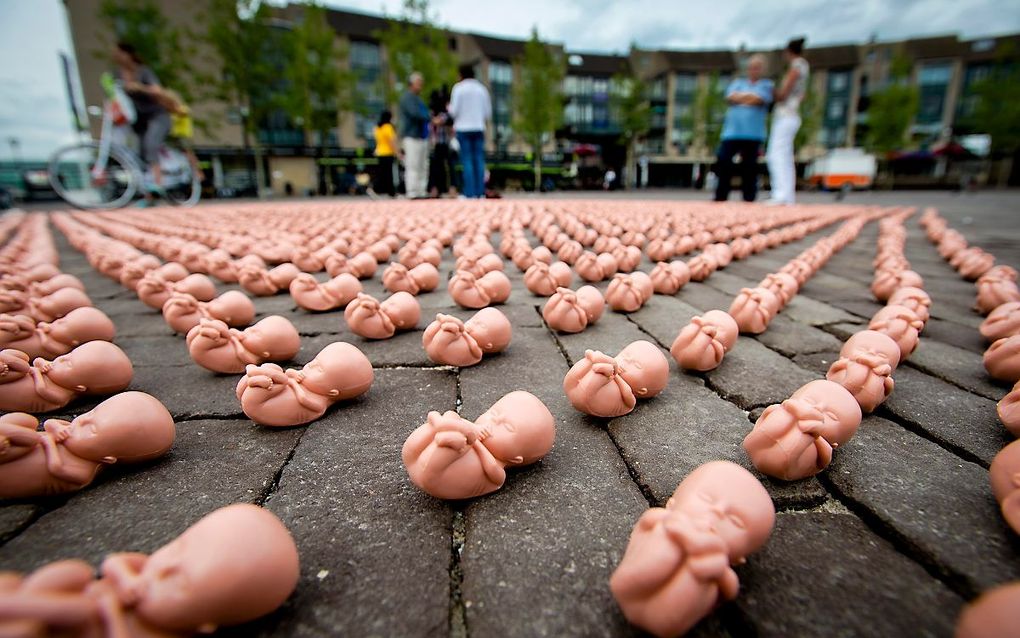 De plastic-foetussenactie van organisatie Schreeuw om Leven in 2013 in Houten. beeld ANP