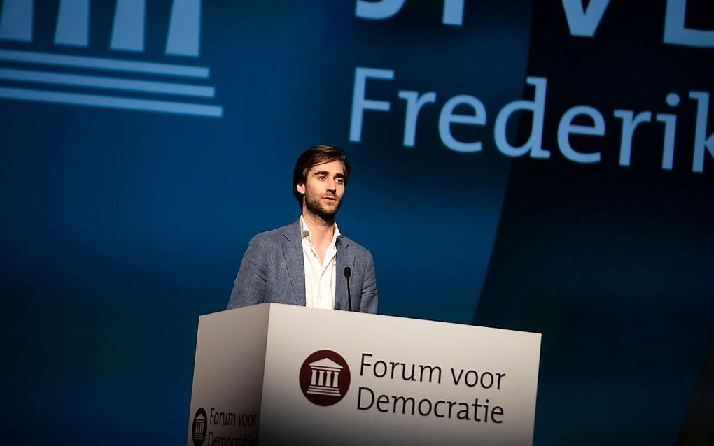 JFvD-voorzitter Freek Jansen tijdens het congres van Forum voor Democratie. beeld ANP, JEROEN JUMELET