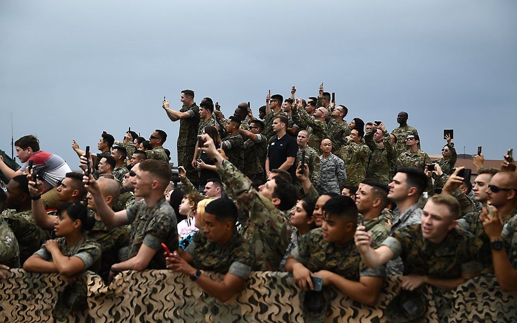 Amerikaanse militairen in Zuid-Korea tijdens een bezoek van Donald Trump in juni 2019. beeld AFP