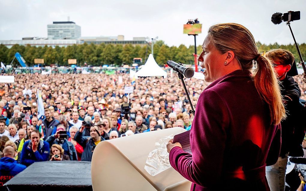 Minister Carola Schouten van Landbouw, Natuur en Voedselkwaliteit, spreekt op het Malieveld tijdens het landelijk boerenprotest begin oktober. beeld ANP, Sem van der Wal