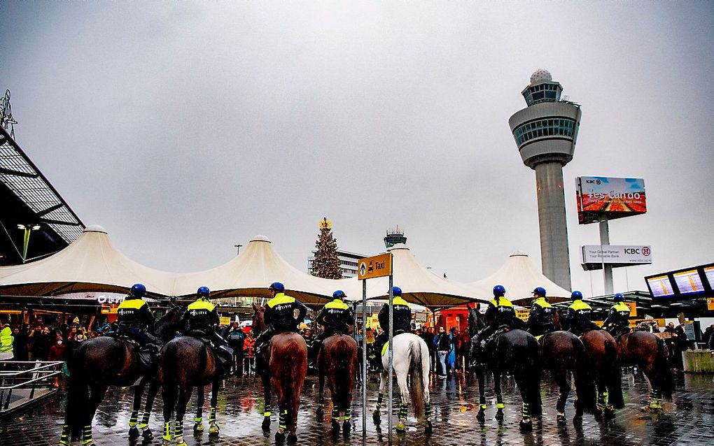 Klimaatprotest op Schiphol, afgelopen zaterdag. beeld ANP